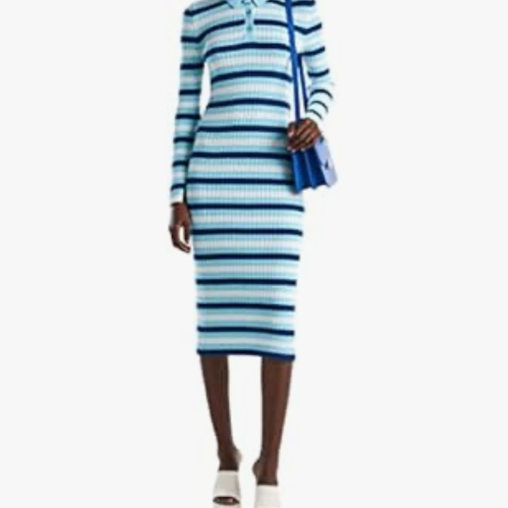 United Colors Of Benetton Blue Striped Ribbed Midi Dress